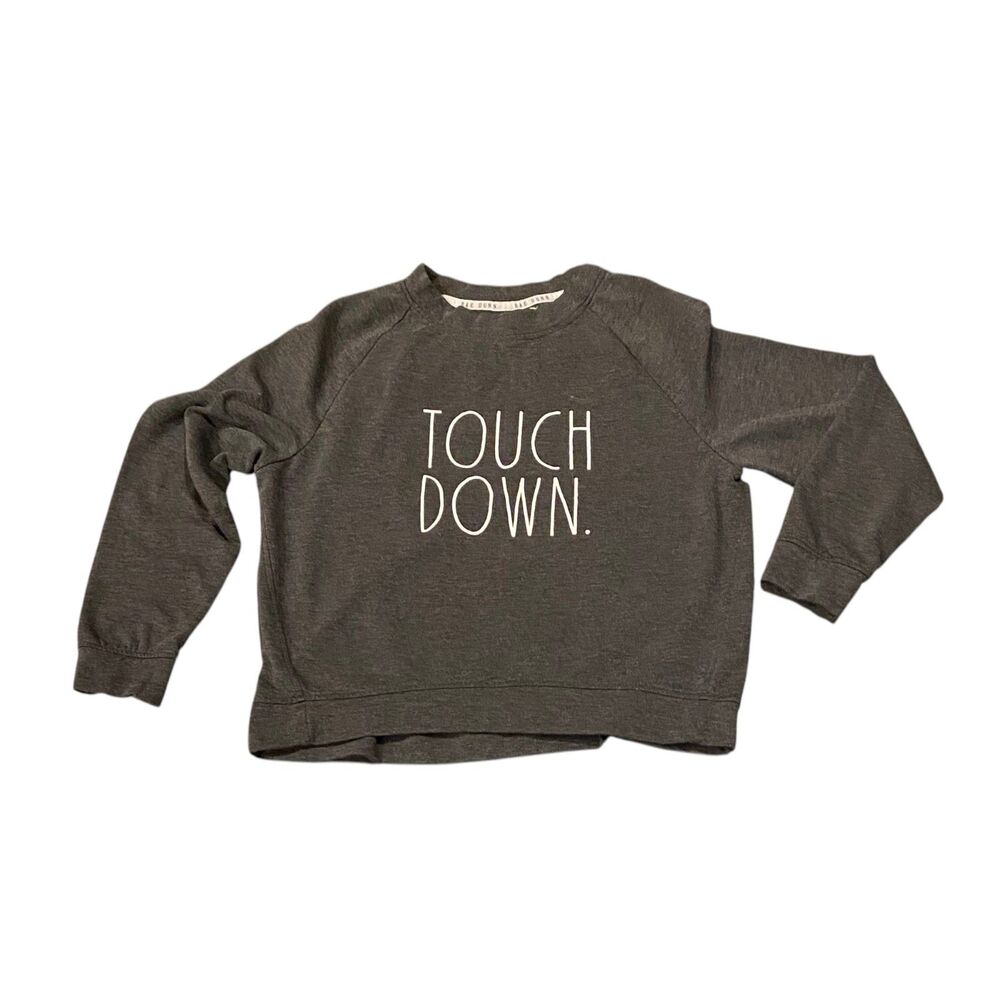 Rae Dunn "Touch Down" Football Fan Crew Neck Boxy Grey Sweatshirt (M)